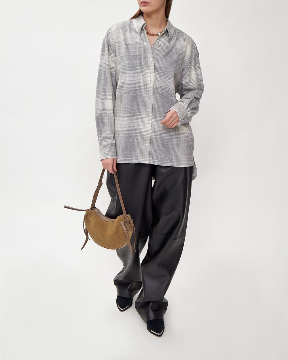 IRO Paris Joye NWOT Plaid Studded Shacket ButtonUp Shirt Oversz Flannel Grey